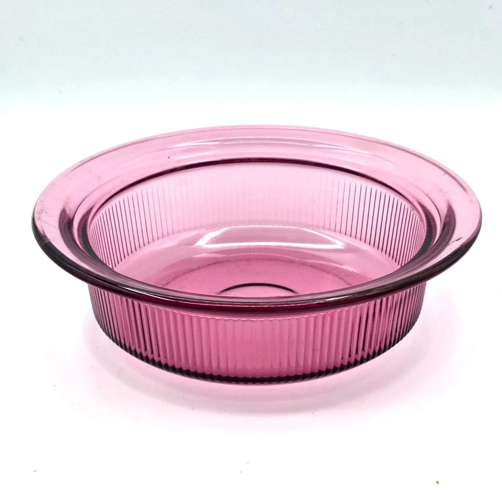 Corning Ware Pyrex Visions Cranberry ‎ 1 QT Ribbed CASSEROLE Dish V-31-B USA